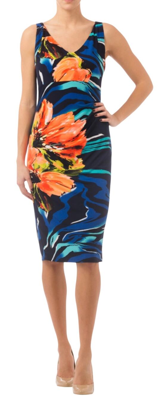 Joseph Ribkoff Sleeveless Sheath Dress Women 10 Navy Floral Style 162664